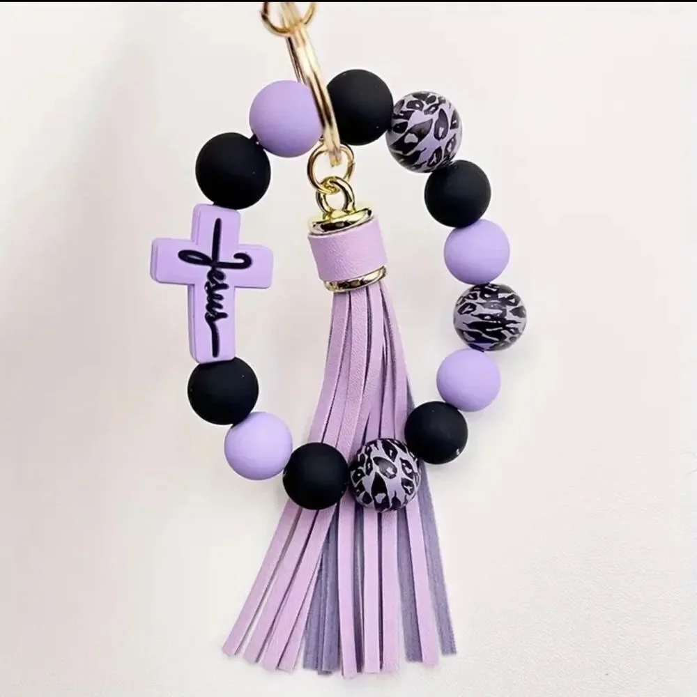 3 for $26 - Purple & Blacl FAITH Wristlet Bracelet Keychain